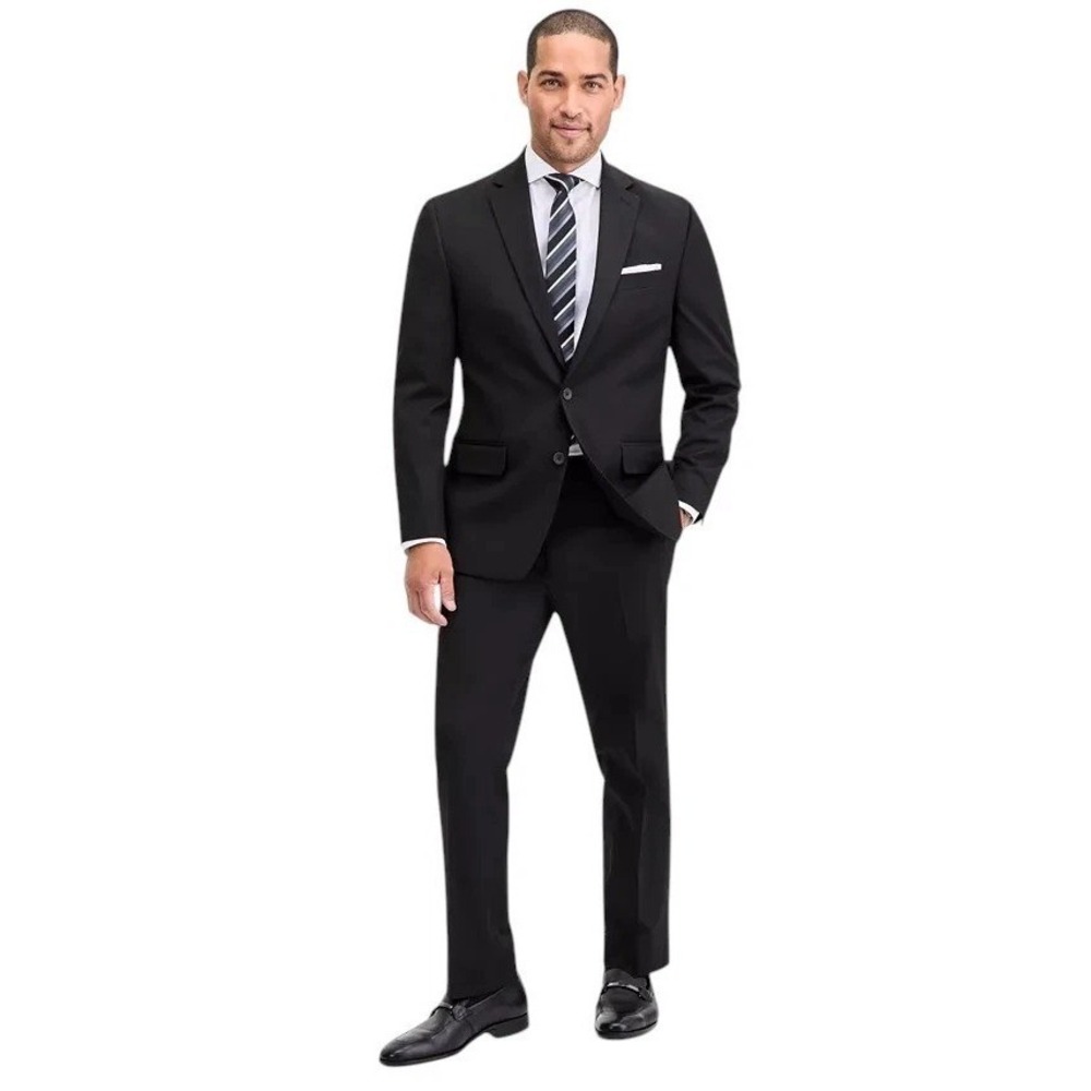 Izod Mens Classic fit 2 Piece Suit 44R / 38Wx32L Black Solid Stretch